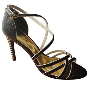 Ralph Lauren Black and White Sasha Patterned Heel Straps Sandals Buckle Size 7.5 - Picture 1 of 7
