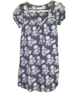 SEASALT SIZE 8, WOMENS SCENIC DRESS, LINEN SUMMER GREY FLORAL KNEE SHORT SLEEVE - Picture 1 of 6