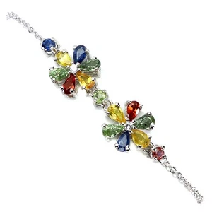 925 Sterling Silver Bracelet Pear Sapphire 5x3mm Natural Gemstone Jewelry 7 In - Picture 1 of 13