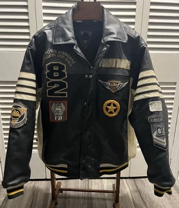 First Down Vintage PVC Casting Leather Varsity Bomber Jacket Men Size XL - Picture 1 of 12