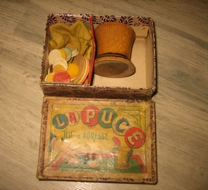 Ancien Jeu de la Puce Pions en Os Gobelet en Bois - Foto 1 di 9