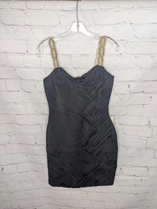 Vintage 80er Samir schwarz Plissee Bodycon Perlen ärmellos Cocktailkleid Größe 8 - Bild 1 von 9