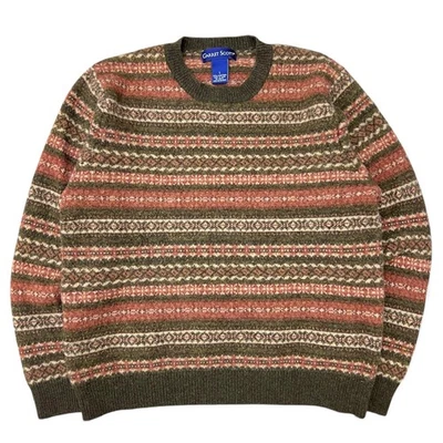 Vintage 90s Garret Scott Geometric Pattern Festive Sweater Fair Isle Aztec Wool - Image 1 of 4