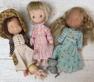 Vtg 70s Holly Hobbie Dolls 6” Knickerbocker Betsy Clark Carrie Play Set Baby Cat - Picture 1 of 11