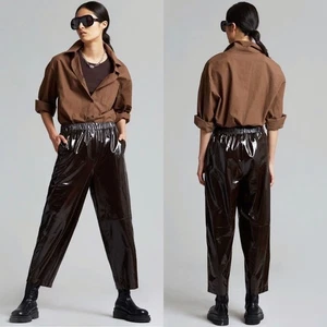 Pantalon femme Samsoe Samsoe XL Paloma marron chocolat prune cuir verni NEUF - Photo 1/11