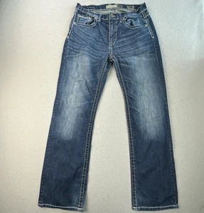 BKE Jeans Mens 32 Regular Tyler Straight Dark Distressed Wash Denim Blue Buckle - Picture 1 of 10
