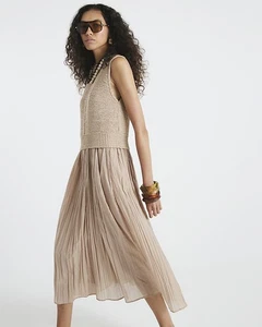 River Island Damen Midikleid Beige Baumwolle Größe S - Bild 1 von 11