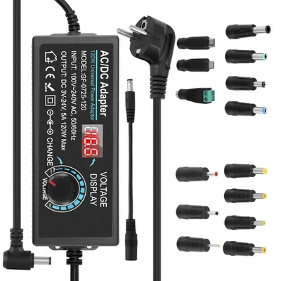 VUSDDY 3V-24V Einstellbares Netzteil Universal Netzteiladapter 5A 120W Verstellbarer