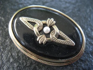 Brosche Silber 875 Russland Leningrad mit schwarzem Stein und Perle von ca. 1954 - Bild 1 von 7