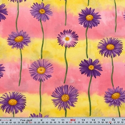 Flower of the Month Club-9 月-Aster Northcott 粉色棉质残余 21 英寸 x 42 — 第 1/2 张图片