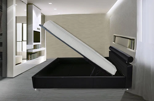 LETTO CONTENITORE MATRIMONIALE CON DOGHE -LETTI DESIGN MODERNO ECOPELLE NERO - Immagine 1 di 1