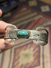 Old Pawn Navajo Indian Coin Silver Ingot Rattlesnake Turquoise Cuff Bracelet