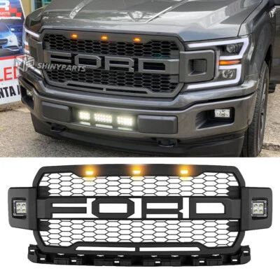 Parachoques delantero estilo Ford F150 Raptor 2018 2019 2020 rejilla malla con letra LED Foto 1 de 4