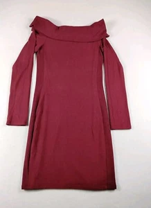 Express Sweater Dress Women's Medium Red Midi Bodycon Off The Shoulder Stretch - Picture 1 of 10