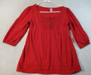 Girls Blouse Top Size Medium Red 100% Cotton 3/4 Casual Sleeve Round Neck Button - Picture 1 of 7