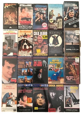 VHS SEALED LOT of 20 INDIANA JONES, RAMBO, Top Gun, Billy Madison, Young Guns - Image 1 of 4