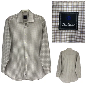 Camisa de vestir informal de algodón David Donahue talla 15,5-32 a cuadros pequeños con botones - Imagen 1 de 7