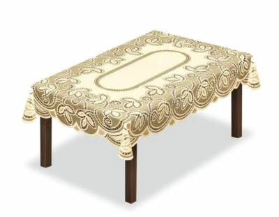 Tischdecke SPITZE cremefarben/dunkel Gold Tischdecke mit Stickerei - Bild 1 von 3