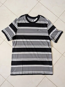 Nike Men's Sportswear T-Shirt Medium Gray Black Striped The Nike Tee - Picture 1 of 8