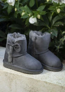 Children's Luxury Sheepskin Boots with Bow and Luxury Wool Detail Grey Kids - Picture 1 of 11