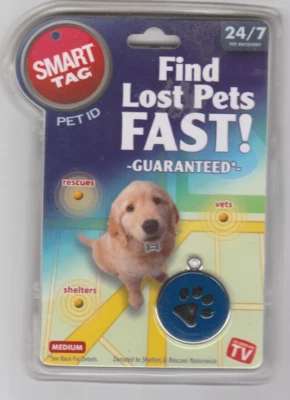 Find Lost Pets Fast!! Smart Tag Pet ID Medium Blue Paw print - New In Package - Image 1 of 4