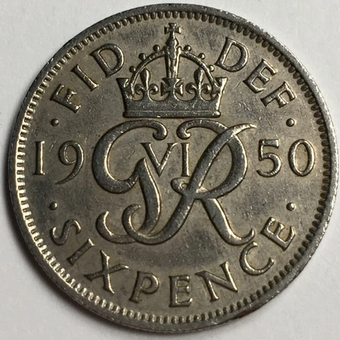 1950 United Kingdom Sixpence - George VI - KM#875 - UK6P50 Cover