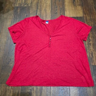 Old Navy Henley Top Button Front Short Sleeve Casual Red Linen Blend L - Image 1 of 4