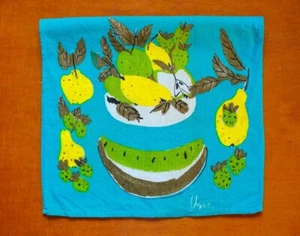 Vintage Vera Tea Towel, Vera Watermelon, 1950s Vera Fruit Basket Linen Towel - Picture 1 of 7