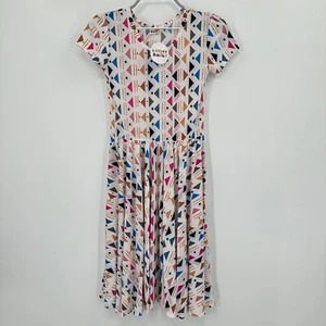 Dot Dot Smile Girl's Cap Sleeve Dress sz 11 Short Sleeve White/Aztec/Geo Print - Picture 1 of 5