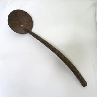 Coconut Curved Serving Spoon Ladle 14" Handmade Coconut Shell Ladle Wood Handle - Image 1 of 4