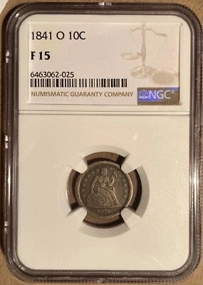 1841-O NGC F15 Liberty Seated Dime 10c - New Orleans Mint - Image 1 of 4
