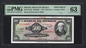 Mexico 500 Pesos 1973 P51qs Specimen Uncirculated Grade 63 - Picture 1 of 2