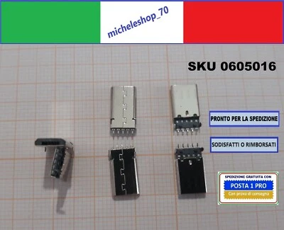 connettore a saldare micro USB maschio 2 fissaggi verticali 5pin 180° PCB/SMT  - Immagine 1 di 2