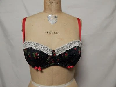 Sujetador push up floral Material Girl 34C negro vintage WAL MG120 nuevo con etiqueta Foto 1 de 2
