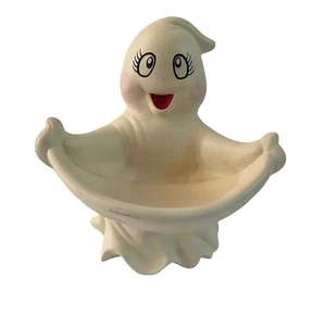 Rare Vintage Halloween Ceramic Ghost Candy Bowl Display Spooky Happy Cute Ghost - Bild 1 von 10