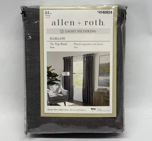 allen + roth 84-in Grey Light Filtering Tie Top Single Curtain Panel Harlow New - Picture 1 of 2