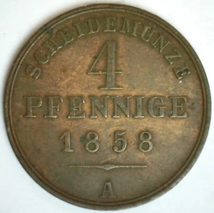 1858 German States SCHAUMBURG-LIPPE Copper 4 Pfennig Coin Extra Fine Wilhelm - Picture 1 of 2