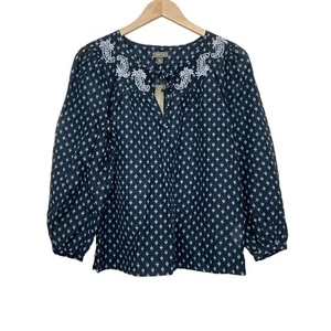 J. Crew Point Sur Blue Peasant Blouse Cotton Silk Long Sleeve Size XS - Picture 1 of 5
