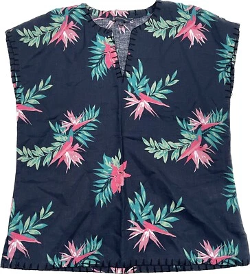 Brooks Brothers 花卉上衣亚麻棉衬衫无袖海军蓝 L 全新 — 第 1/4 张图片