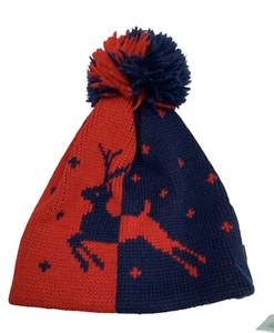 Smiley Mütze Bommelmütze Rentier rot, blau Wintermütze 100% Wolle Baumwolle Stirnband NEU - Bild 1 von 11