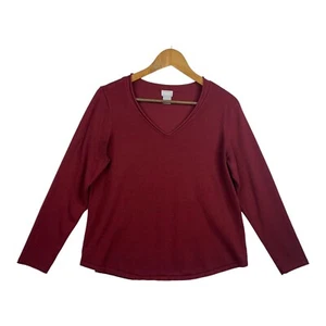 CHICO’S Womens Blouse 3/4 Sleeve Burgundy V Neck Pullover Sweater Top Size M 1 - Picture 1 of 9