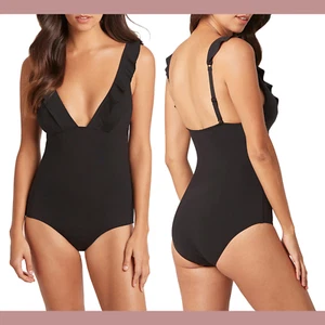 NUEVO $125 Sea Level [4 EE. UU.] Traje de baño de una pieza con volantes en negro #T1117 - Imagen 1 de 11