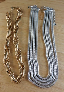 Lot of 2 Vintage Fashion Gold-tone & Silver-tone Chunky 18" Chain Necklace #556 - Picture 1 of 19