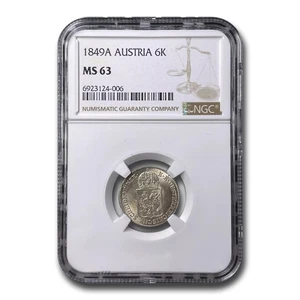 1849-A Austria 6 Kreuzer MS-63 NGC - Picture 1 of 3