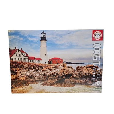 Quebra-cabeça Educa Lighthouse on Rocky Shoreline Scene novo lacrado 85x60 cm 1500 peças - Imagem 1 de 4