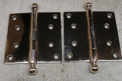 "2 bisagras de puerta antiguas Reading Hardware Co RHCo Vassar 4 1/2 X 4 1/2"" bronce pulido" Foto 1 de 4