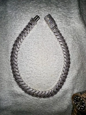 925 sterling silver cuban link chain moissanite 14k white gold plated almost500g - Image 1 of 4