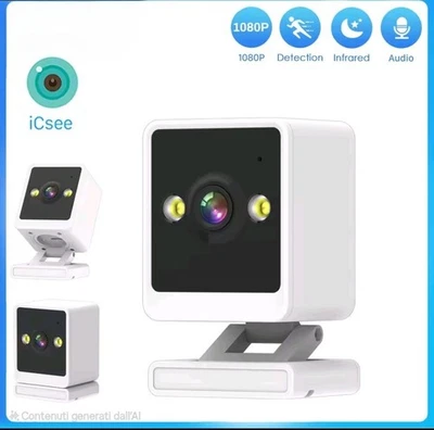 Mini Telecamera Smart WiFi IP Icsee 1080P FHD 2mp Sensore Movimento 2 Vie Audio - Immagine 1 di 4