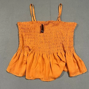 Top Torrid 4X26 Ambra Marrone Peplum Chiffon Smocked Taglie Forti Cinghie Regolabili - Foto 1 di 7