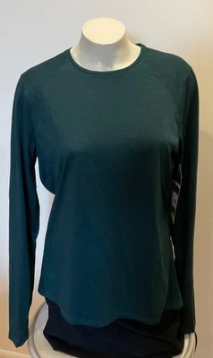 NUEVO CON ETIQUETAS Mujer REI Active Pursuits Manga Larga Crew Talla L Fiordo/Negro Pulgar Lazos Foto 1 de 4